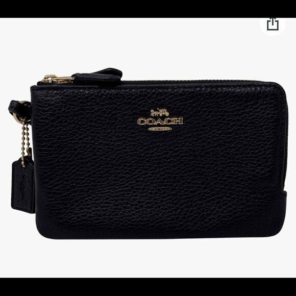 Coach wristlet black double corner zip wristlet w gold hardware - Picture 3 of 8